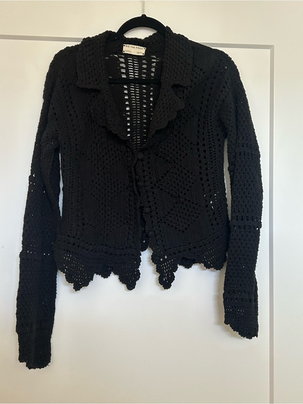 We The Free Friend of a Friend Black Crochet Button-Front Cardigan